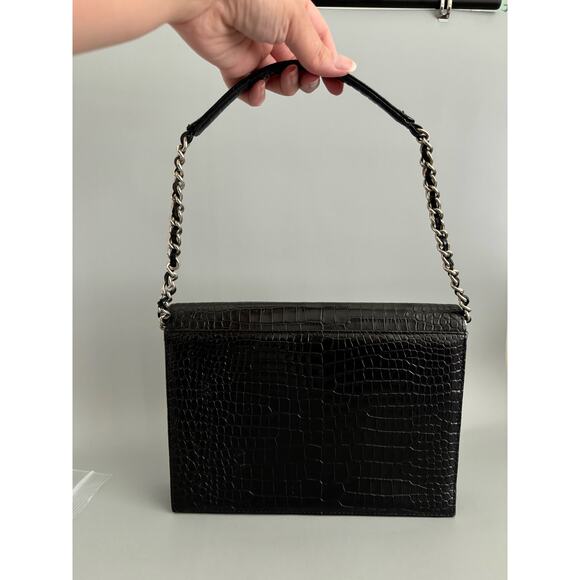 Vintage Naturalizer Faux Croc Handbag Black 9.5x7 - Picture 3 of 8